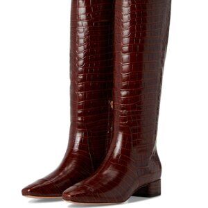 Veronica Beard Women's Cecile Croc-Embossed Tall Boot Sz 7.5 NIB 798 Brown WIDE